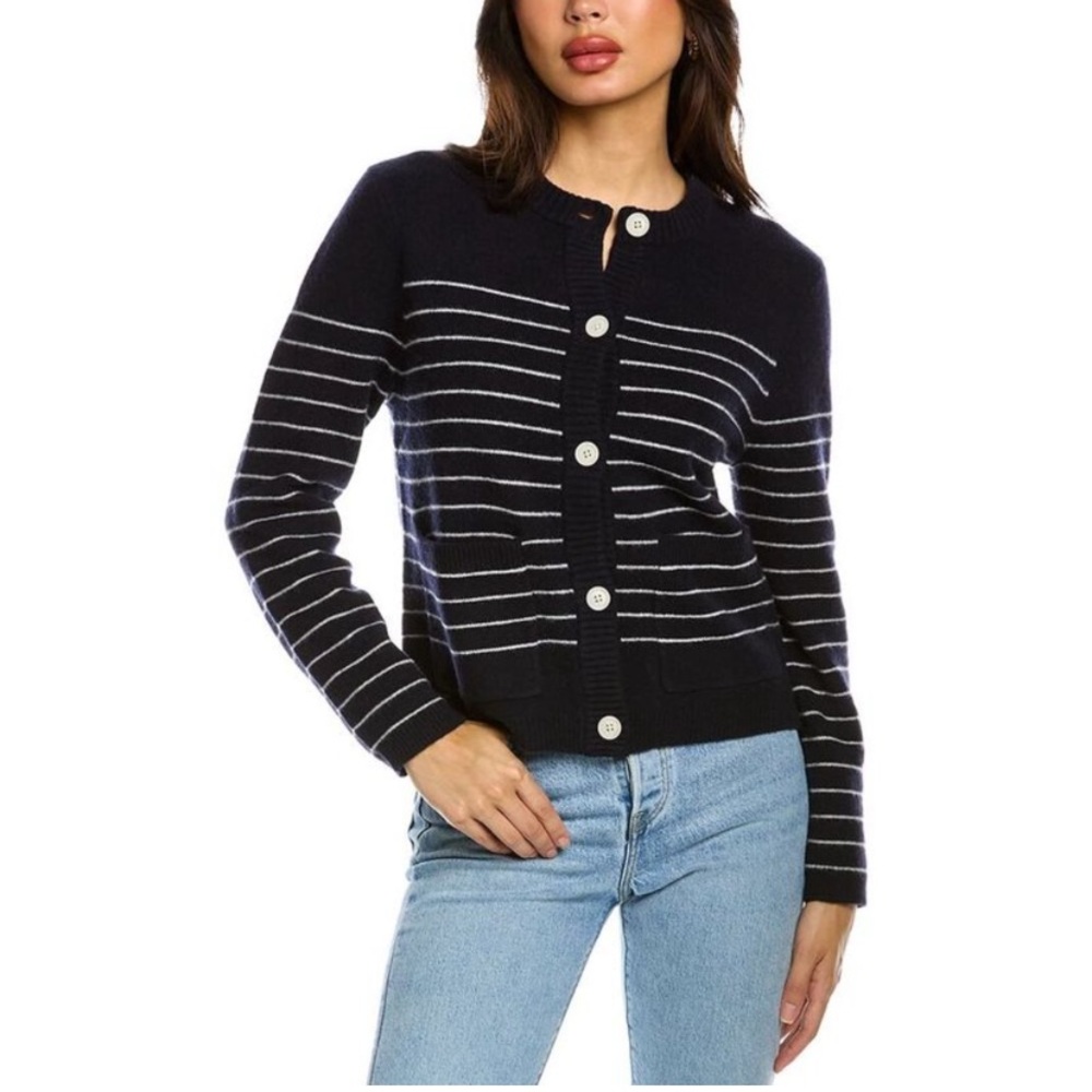 Alex Mill 100% Merino Wool Navy White Striped Button Up Marina Sweater Cardigan